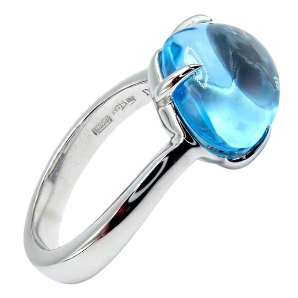Authentic! Bulgari 18k Whtie Gold Mediterranean Eden Blue Topaz Ring Size 6 - Picture 3 of 14